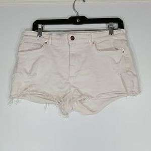 H&M White Jean Shorts Size 8 Womens White Distressed 5 Pocket Raw Hemm